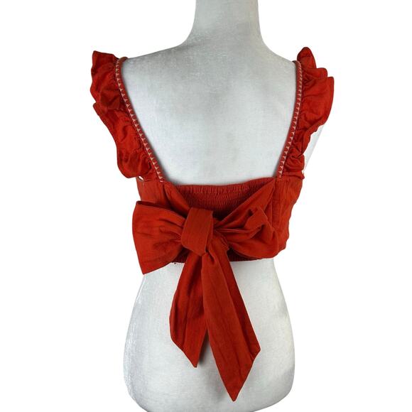 Free People Orange Sria Crop Top Size 10 Tie Back Sleeveless Festival Boho - Picture 3 of 6